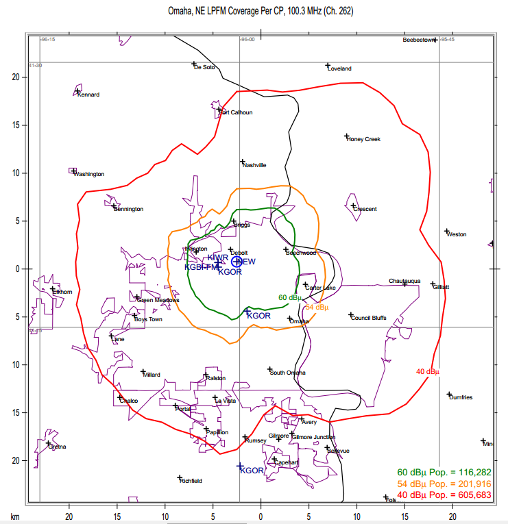 KCUG 100.3 FM Gospel Music Omaha Coverage Map